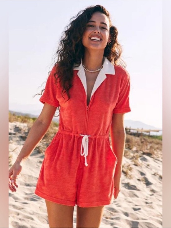 Marine Layer Other - Marine layer Terry out zip up drawstring romper hot coral size M